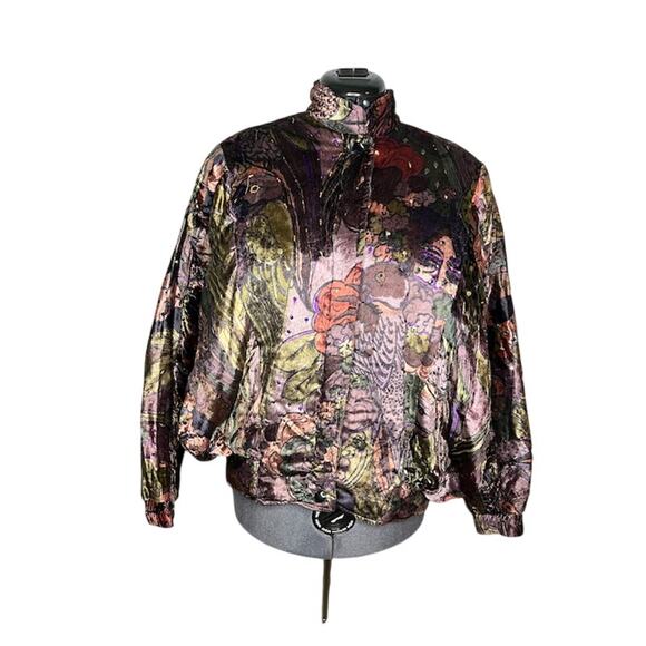 jacket batwing velour parrot print purple green pink beaded sequins - Picture 1 of 16